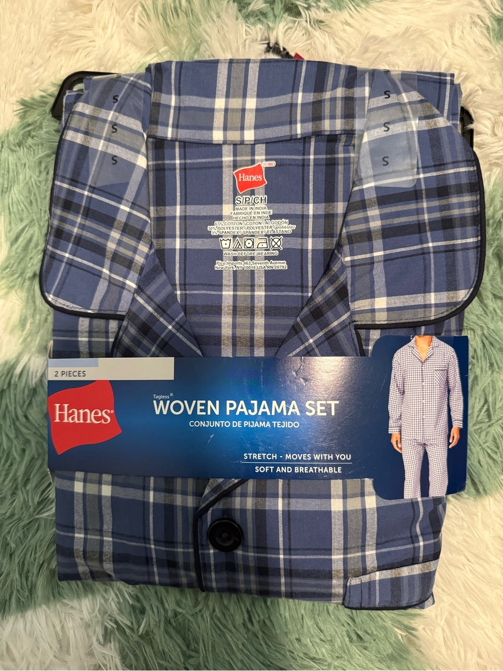 Hanes Men's Blue Plaid Woven Pajama Set